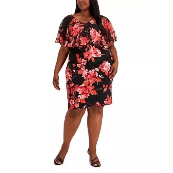 CONNECTED Plus Size Floral Popover Sheath Dress 24W - Picture 1 of 7